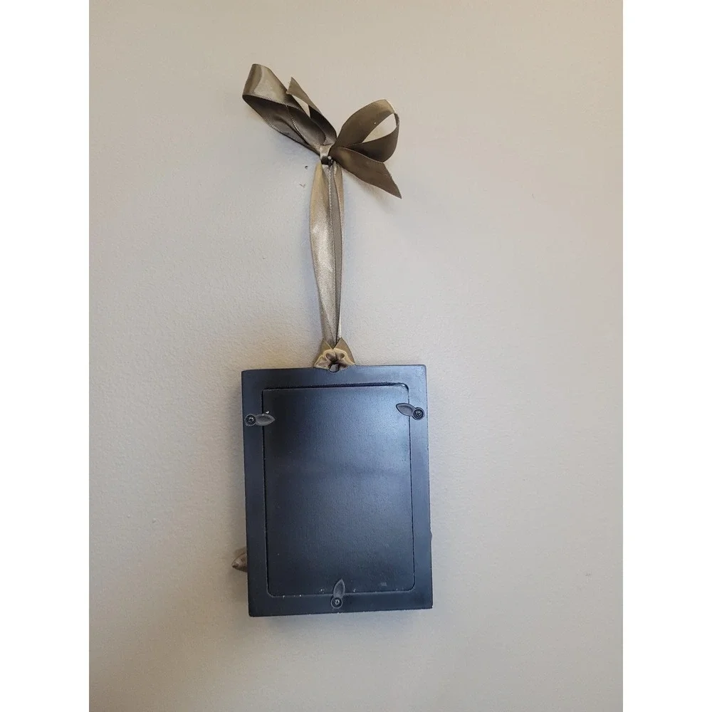 4x6 Hanging‎ Photo Frame w Ribbon Cottage Farmhouse Wall Décor Small Black Frame